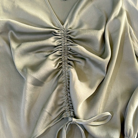 Brand new soft silvery green ruched drawstring front blouson sleeves top~ - Picture 4 of 6